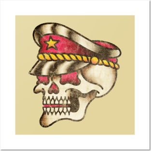 American Traditional Distressed Skull with Cap Posters and Art